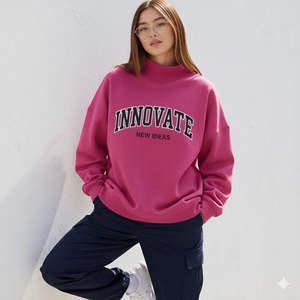 เสื้อสเวตเชิ้ตคอกลมสีดำสำหรับผู้หญิง ทรงโอเวอร์ไซส์ แขนยาว ผ้าถัก พิมพ์ลายตัวอักษรด้านหน้า เหมาะสำหรับใส่ในฤดูใบไม้ร่วง ระบายอากาศได้ดี ทรงปกติ คอเต่า - Product Image 3