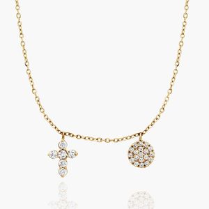 Yellow Gold Dainty Diamonds Pavé Circle Cross <b>Necklace</b> - Product Image 1
