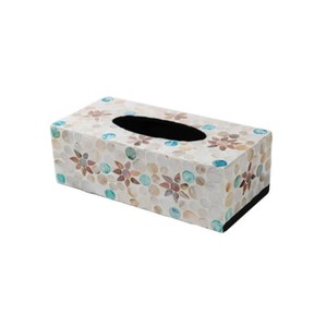 Boîte à mouchoirs rectangulaire en nacre avec incrustations, porte-mouchoirs décoratif pour salle de bain, coquilles de capiz fabriquées au Vietnam - Product Image 1