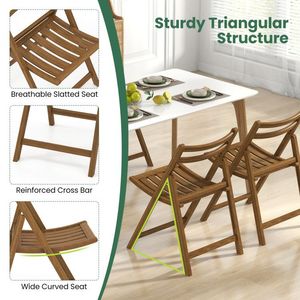 Set of 2 <b>Folding</b> <b>Dining</b> <b>Chairs</b> Rubber Wood Frame with Slatted Seat - Product Image 6