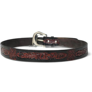 Wholesale Custom Western Dress Buckle Leather Hand Tooling <b>Belt</b> for <b>Men</b> Women Cowgirl <b>Cowboy</b> Tooled Leather <b>Belt</b> - Product Image 1