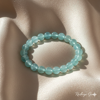 Bracelet de perles rondes en aquamarine AAA fait main – Bracelet extensible en pierres précieuses polies pour hommes et femmes