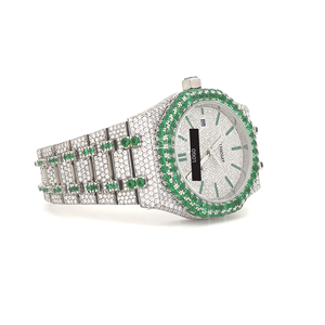 Reloj de Lujo para Hombre con Esfera Analógica Verde HipHop, Movimiento de Cuarzo, Diamantes VVS y Moissanita, Cristal, Correa de 41 mm, Precio Bajo, Oferta - Product Image 4