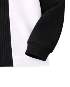 Sudadera Polo Personalizada para Hombre, Negra y Blanca, con Cierre de Cremallera de un Cuarto, Paneles Acanalados, Informal, de Forro Polar, Manga Larga, Estilo Urbano, Premium - Product Image 6