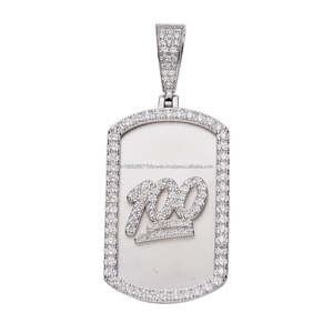 Pendentif Hip Hop en Argent Sterling 925, Or Blanc, Moissanite et Diamant, Taille Ronde Brillante, Rectangulaire, Sertissage Glacé - Product Image 1
