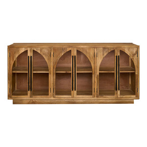 Handmade Rustic Antique Mango Wood <b>Sideboard</b> with Arched Doors <b>Metal</b> Handles and Glass Door for Living Room Furniture - Product Image 1