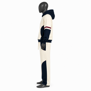 Ensemble de survêtement à capuche pour homme avec blocs de couleur, manches longues, pantalon de jogging à cordon, tenue décontractée d'automne, 100 % coton - Product Image 2