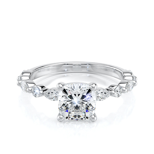 Anillo de Compromiso de Oro Blanco de 10K con Diamante Cultivado en Laboratorio con Corte Cojín Certificado por IGI de 1.5 CT, Piedras Laterales Marquise, Regalo para Fiesta o Boda - Product Image 1