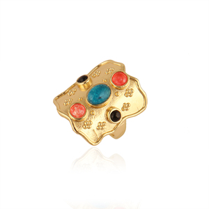 Anillos de boda de moda al por mayor con múltiples piedras de apatita y jade, anillos vintage únicos con gemas redondas lisas de jade rojo y ónix negro para hombre - Product Image 2