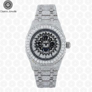 Charm Jewells Luxury Stainless Steel <b>Watch</b> 42mm Round Case Analog Quartz Movement Diamond Encrusted Folding Clasp - Product Image 4