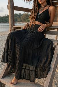 กระโปรงยาวทรงพลิ้วสำหรับผู้หญิง ผ้าฝ้ายออร์แกนิคเนื้อผ้าโปร่งบาง สไตล์โบฮีเมียน เหมาะสำหรับใส่ไปเที่ยวทะเลในช่วงฤดูร้อน ราคาขายส่ง - Product Image 3