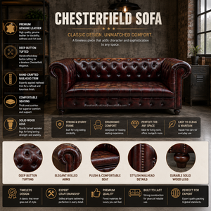 Sofá Chesterfield Convertible Moderno y Tradicional de 2 Plazas, Tapizado en Cuero Genuino, Patas de Madera, Compacto para Sala de Estar - Product Image 3