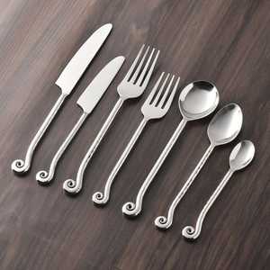 Inox Artisans Whorl-Hammer Cutlery 7 Pcs Set, Modern Hammered Silver <b>Flatware</b> Set, Rustic Dining Utensils for Kitchen Table Deco - Product Image 1