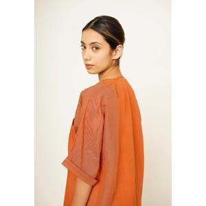 Robe tunique maxi en coton de haute qualité, col en V, manches courtes, couleur unie, respirante, avec poches, taille naturelle, style simple, toutes saisons - Product Image 5