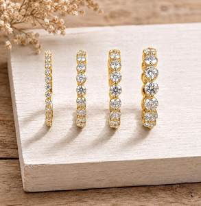 Lab Grown Diamond 1 Carat Round Cut Solid Gold 10K 14K 18K <b>Thin</b> Stackable Pave Setting Wedding Anniversary Band for Women - Product Image 1