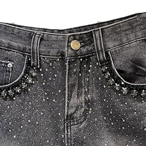 Shorts en jean taille haute décontractés pour femme, nouvelle collection été, couleur unie, coupe ample et large - Product Image 3