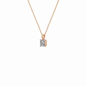 Collar con Colgante de Diamante en Oro Rosa de 18K, Forma de Princesa, Colgante Solitario Secreto Eterno, Diseño Clásico para Uso Diario - Product Image 5