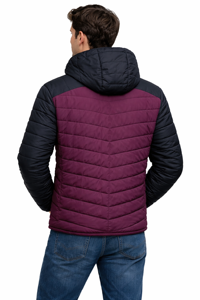 Chaqueta acolchada con capucha para hombre en color burdeos y negro – Prenda de invierno premium, cálida y elegante, protección contra el viento y el frío. - Product Image 3