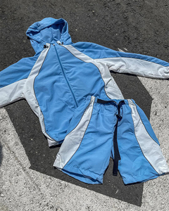 Ensemble d'été personnalisé 2026 pour homme : Survêtement coupe-vent en nylon deux pièces avec veste à capuche zippée et short imprimé - Product Image 3