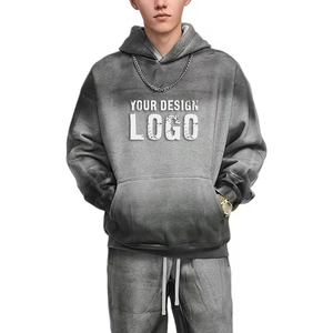 Street Hip Hop Washed <b>Spray</b> Dyed Oversized Mens Hoodies Customized Logo Plus Fleece Gradient Color Loose Men's Hoodies - Product Image 1
