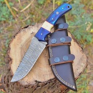 Couteau de chasse artisanal en acier Damas, manche en os et bois, lame fixe à bord droit, étui en cuir, couteau d'extérieur EDC - Product Image 1