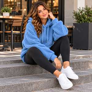 Custom Front Logo Women <b>Sherpa</b> <b>Hoodie</b> Oversized Plush Fleece Pullover Warm Winter Sweatshirt High Quality - Product Image 4