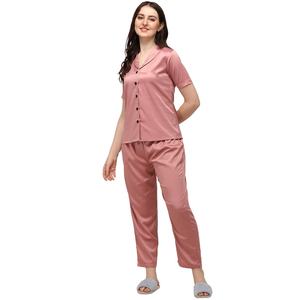 Conjunto de pijama rosa de seda para mujer, ropa de dormir de 2 piezas con estampado de lujo para verano, venta al por mayor - Product Image 1