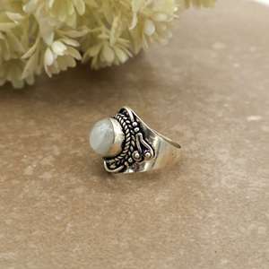 Handmade 925 Sterling Silver Natural Rainbow Moonstone <b>Ring</b> Vintage Boho Wide Band <b>Statement</b> <b>Ring</b> - Product Image 5
