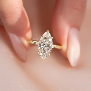 2.05 CT Marquise Moissanite Engagement <b>Ring</b>, 14K Yellow Gold Hidden Halo <b>Solitaire</b> <b>Ring</b> with 6 Prongs, Modern Bridal Jewelry - Product Image 1