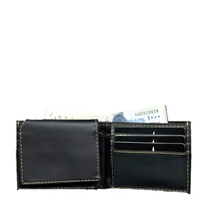 Black Genuine Leather Men Bifold Wallet Handmade Contrast Stitching Flap ID Window Multi Card Slots <b>Billfold</b> Short Purse Gift - Product Image 2