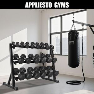 Support de rangement réglable à 3 niveaux pour haltères, capacité 1100 lb, base de 36 pouces, idéal pour les salles de sport à domicile - Product Image 4