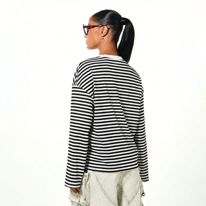 Camiseta de Mujer con Cuello Redondo y Rayas, Manga Larga, Estilo Casual y Moderno para Primavera/Verano 2026 - Product Image 2