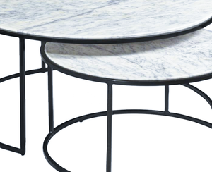 Ensemble de 2 tables basses rondes en bois modernes en marbre Cadre en métal noir Tables d'appoint extensibles pour salon - Product Image 5