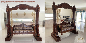 Columpio de madera de teca tallado a mano para casas indias, Columpio de madera de teca hecho a mano de diseñador/Columpio de madera de alta calidad Jhula para decoración del hogar - Product Image 6