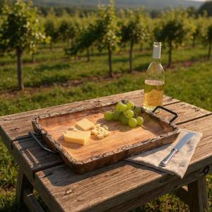 Plateau de service en bois de manguier avec poignées en métal noir, décoration rustique pour la maison - Product Image 6