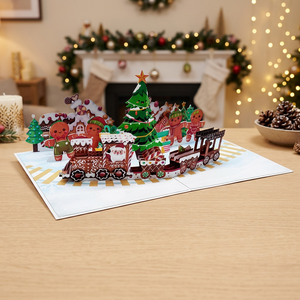 Tarjeta de Navidad 3D Pop-Up, Tren de Jengibre, Tarjeta de Felicitación Navideña, Manualidad en Papel, Regalo Decorativo Personalizado, Origen Vietnam - Product Image 1