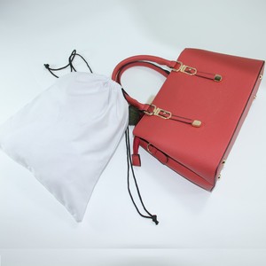Red Leather Handbag With <b>Pom</b> <b>Pom</b> Charms And White Dust Bag Included - Product Image 5