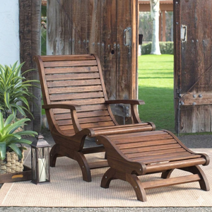 Chaise longue d'extérieur traditionnelle en teck avec repose-pieds, style Adirondack, pour patio, bord de piscine, resort - Product Image 4