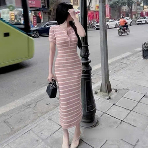 Robe longue élégante et décontractée pour femme, unie, lavable, confortable, taille naturelle, pour polo en soie à manches courtes - Product Image 5