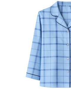 Ensemble de pyjama pour femmes à carreaux bleu ciel personnalisé, manches longues, boutonné, vêtements de nuit en coton doux, ensemble de vêtements de détente en deux pièces - Product Image 4