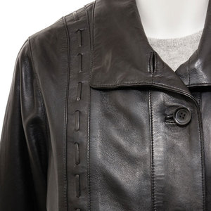 Women's Genuine <b>Leather</b> Stand Collar <b>Blazer</b> Full Sleeve Button Closure Winter Solid Color Regular Fit <b>Jacket</b> Outerwear - Product Image 2