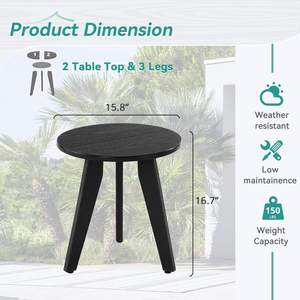 Mesa Auxiliar Moderna Negra para Exteriores, Base Redonda de Trípode, Resistente a la Intemperie, Diseño Contemporáneo para Patio, Terraza o Porche - Product Image 4