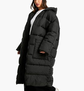 Doudounes et manteaux personnalisés ODM/OEM pour femmes, 90% duvet de canard blanc, à capuche, couleur noire, coupe longue et ample, style streetwear, vêtements d'extérieur d'hiver - Product Image 4