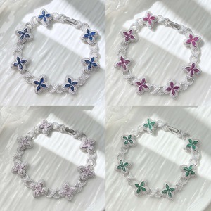 Pulsera de Moissanita con Eslabones de Flor, Chapada en Oro y Plata, con Esmalte de Colores, Trébol y Perla de Agua Dulce, Lujosa y Elegante para Mujer - Product Image 2