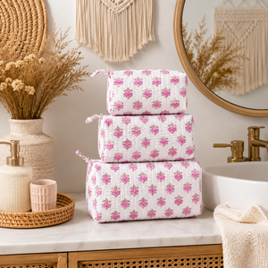 Premium Jaipur Hand Block Printed Quilted Cotton Pouch Set For Cosmetics Jewellery Toiletries Gifting Eco friendly Water proof - Product Image 5
