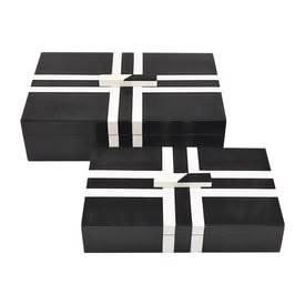 Minimalist Black & White Resin Inlay Mdf Rectangle Storage Boxes Set of 2 Stackable Glossy Cardboard <b>Bins</b> for Bedroom Neatening - Product Image 2