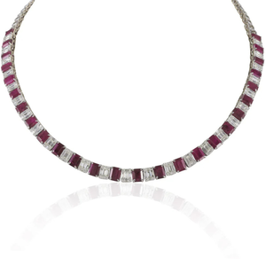 18K White Gold <b>Ruby</b> Diamond Tennis <b>Necklace</b> with Natural VS1 Diamonds - Product Image 2