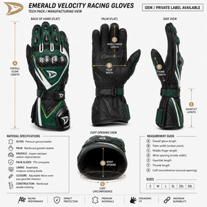 Gants de course moto professionnels en cuir pleine main pour le sport, avec protection des articulations en fibre de carbone, OEM ODM - Product Image 6