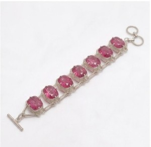 Ruby Quartz <b>Silver</b> <b>Bracelet</b>, 925 <b>Sterling</b> <b>Silver</b> Gemstone <b>Bracelet</b>, Pink Red Quartz Jewelry, Handmade Statement <b>Bracelet</b>, - Product Image 2