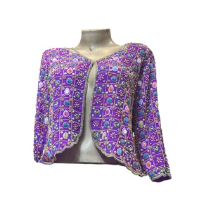 2026 Blouse-cape à paillettes perlées, en tissu maille 100% coton, color block, vintage, respirante, élégante, de qualité supérieure - Product Image 1